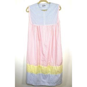 Saybury Vintage 80s Pastel Striped Half Zip Pockets Lounge Comfy Muumuu Dress
